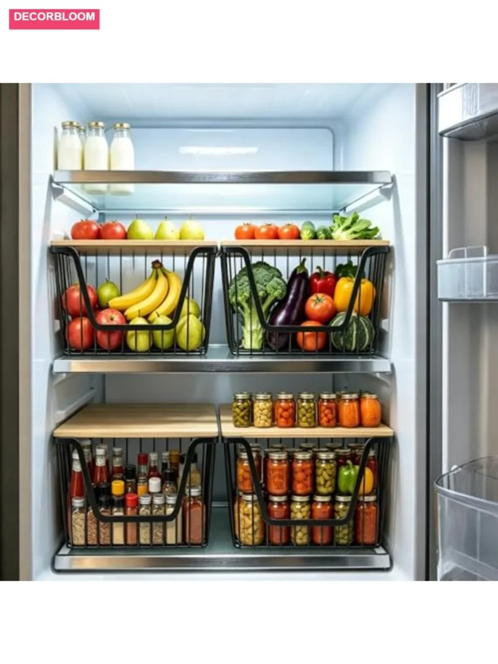 2 Pack Stackable Pantry Organizers Stainless Steel Vegetable Bins with Lids